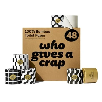 Image of Who Gives A Crap Premium Bamboo Toilet Roll Box of 48 Rolls (3 Ply, 370 Sheets) Soft, Strong, Sustainable, Biodegradable, Plastic Free