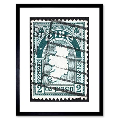 Image of Wee Blue Coo POSTAGE STAMP IRELAND VINTAGE MAP BLACK FRAME FRAMED ART PRINT PICTURE B12X8757