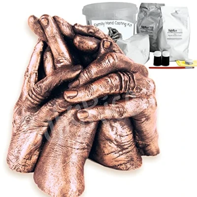 Image of BabyRice Family Hand Casting Kit up to 5, DIY Moulding for Couple &amp; Children 1kg Alginate Powder and Stone Plaster, Personalized Gifts Keepsakes, Rose Gold Finish