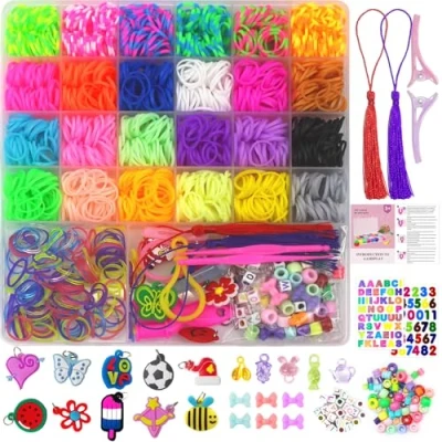Image of Uolifrem 2900+ Loom Bands Kit, 29 Colours Band Kit with Clips Charms Beads and Letter Beads, DIY Friendship Bracelet Kits for Girls Boys
