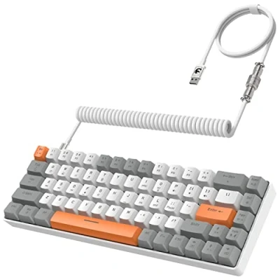 Image of YINDIAO ZIYOULANG T8 60% Gaming Keyboard,68 Keys Compact Mini Wired Mechanical Keyboard with 18 Chroma RGB Backlit,Red Switch,USB C Coiled Cable,for PC,Laptop,Mac,PS4,XBOX Light Grey
