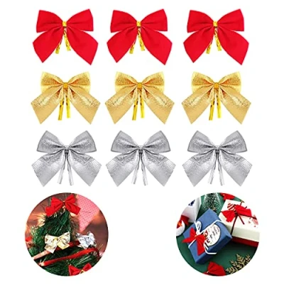 Image of MEIYIDAY 72 Pcs Christmas Ribbon Bows Craft Supplies Tree Ornaments Xmas Decoration Bow knot Presents Wrapping