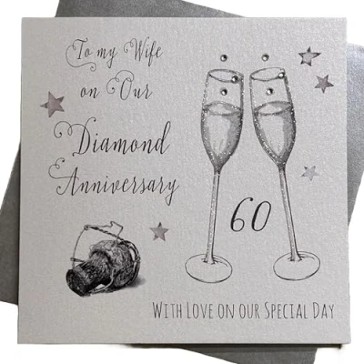 Image of White Cotton Cards To My Wife On Our Diamond Handmade 60th Anniversary Card, WA60W