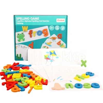 Image of Spelling Games for Kids, Matching Letter Game, Wooden Game Toys Develops Alphabet Words Spelling, Educational 3+ Year Olds Kids Flash Cards