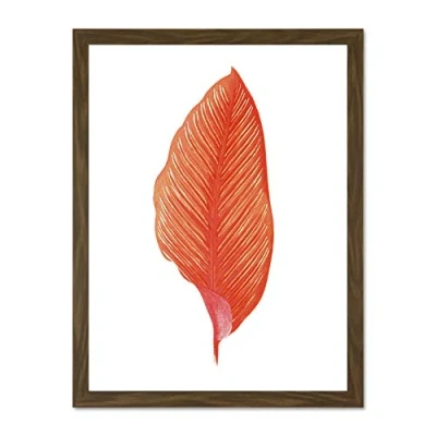 Image of Wee Blue Coo Botanics Red Orange Fine Stripes Large Brown Framed Art Print Wall Poster 18x24 inch
