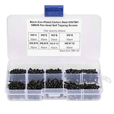 Image of Hilitand 400 Pcs M2/M2.6 Screws Self Tapping Cross Drive Pan Head Kits with Box for Machine Woodworking Fastener