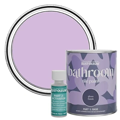 Image of Rust Oleum Purple Water Resistant Bathroom Tile Paint in Gloss Finish Violet Macaroon 750ml