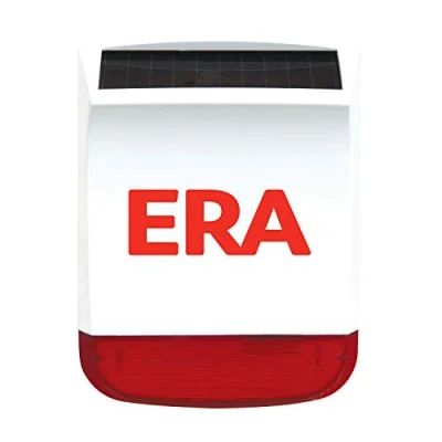 Image of ERA Wireless Battery Powered, Solar Charged Strobe Alarm Siren for Home Security System Red Lens Outdoor Burglar with Comfort Flashing LED lights