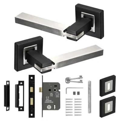 Image of Decoranddecor Duo Colour Door Handles Internal Aluminium Silver and Black Handle Sets for Interior Doors with Lock Keys Nexus Range