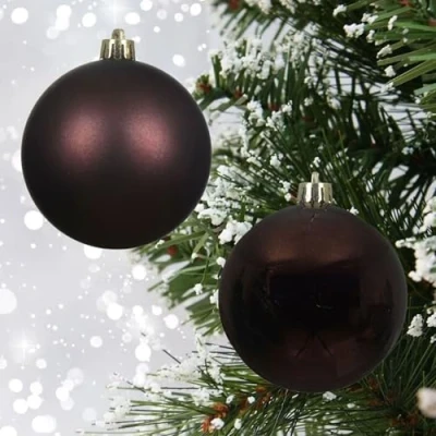 Image of 48 brown christmas baubles black truffle decorations tree hanging ornament 60mm 6cm matte shiny set.
