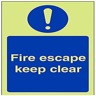 Image of V Safety Glow In The Dark Fire Escape Keep Clear Sign Portrait 100mm x 150mm Rigid Plastic