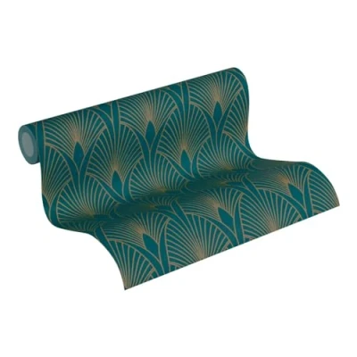 Image of Art Deco Wallpaper 50&#039;s Glam New Walls A.S. Création Non Woven 10.05 m x 0.53 Blue Gold Green Made in Germany 374275 37427 5