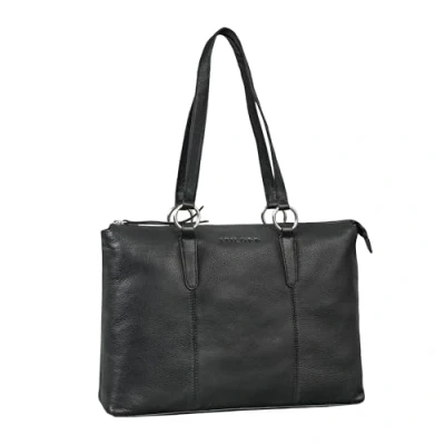 Image of STILORD &#039;Pelin&#039; Leather Tote Bag with Compartments Genuine Handbag for Women Large Ladies Shoulder Shopper Zip Business Laptop Work 16 inch, Colour:black