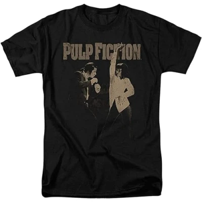 Image of CRYSTAL&amp;CLEAR Pulp Fiction Movie Uma Thurman John Travolta Men&#039;s Graphic T Shirt Black 3XL