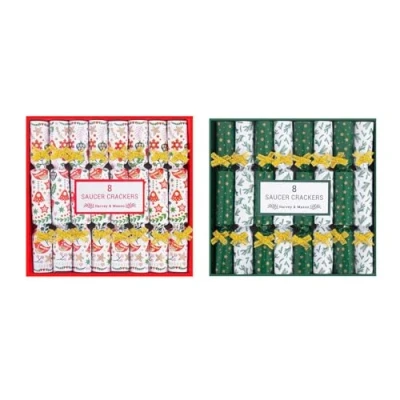 Image of YöL Pack of 16 Mini Saucer Christmas Crackers Afternoon Tea Breakfast Xmas Table Decoration Green Gold