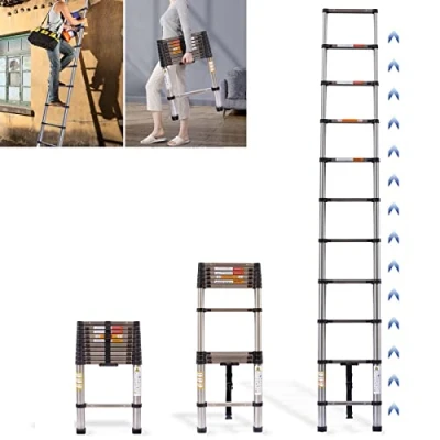 Image of Telescopic Ladder 3.8M/12.5FT Multi Purpose Climb Extendable Collapsible Step Ladders Portable Extension for Indoor/Outdoor Use, Max Load 150KG/330LB