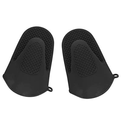 Image of Oven Glove Thicken Silicone Pot Holder Mini Mitt Heat Resistant Pinch Covers for Baking, Cooking, Bbq Grilling (Black)