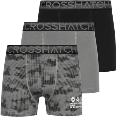 Image of Crosshatch 3 Pack Designer Printed Boxer Trunks Underwear, Guillemot Black, S