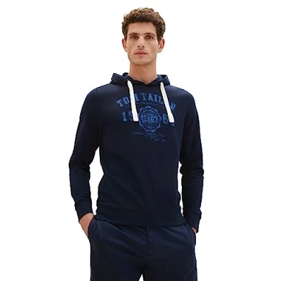 Image of TOM TAILOR Men&#039;s 1039896 Basic Hoodie with Logo Print, 10302 dark Blue, M