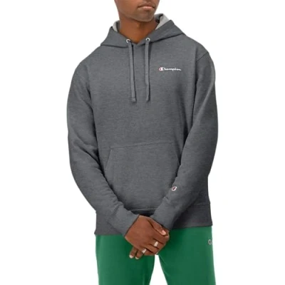 Image of Champion Men&#039;s, Powerblend, Fleece Hoodie, Comfortable Sweatshirt, Script Logo (Reg. Or Big &amp; Tall) Hooded, Granite Heather, S
