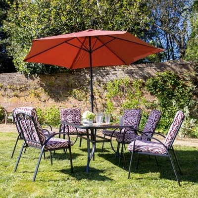 Image of Hectare 6 Seater Garden Furniture Outdoor Table and Chair Set with Parasol Hadleigh Patio Table/Chair/Parasol Dining (Wine)
