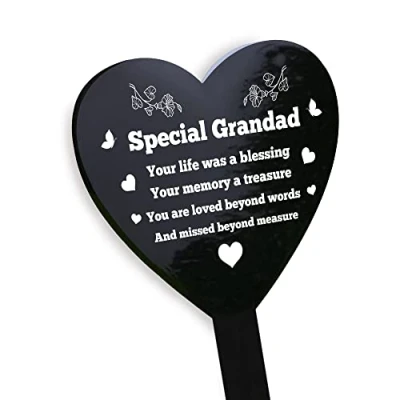 Image of RED OCEAN Grandad Graveside Plaque Grave Marker Memorial Decorations For Remembrance Plaques Black Acrylic Heart Stake Weatherproof