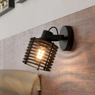 Image of EGLO Segovia wall light, lampshade made of wooden rings