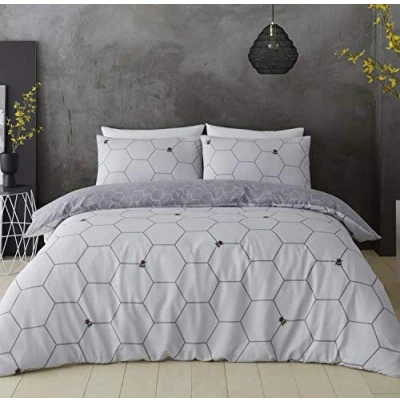 Image of GC GAVENO CAVAILIA Honeycomb Bedding Sets, Soft Reversible Duvet Cover, Breathable Single Quilt Covers, Grey