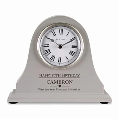 Image of De Walden 50th Birthday Boys Engraved Grey Mantel Clock Fifty Years Mens Gift