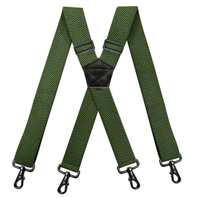 Image of YYKSYDPT Braces for Men Trousers with Very Strong 4 Carabiner Clips 38 MM Wide Duty X Style Adjustable Brace Suspenders (Military Green)