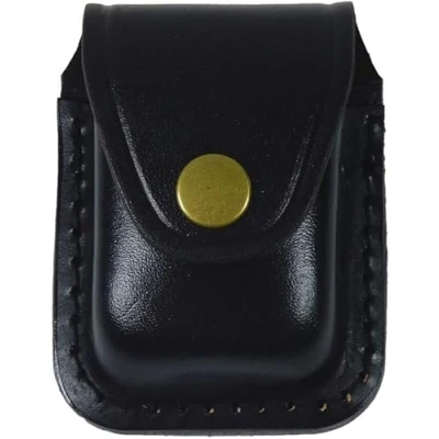 Image of Leather Windproof Lighter Belt Pouch Black with Clip