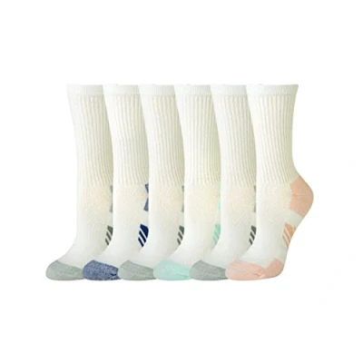 Image of Amazon Essentials Women&#039;s Performance Comfortable Cotton Cushioned Breathable Athletic Crew Sports Socks, 6 Pairs, White, 3 7