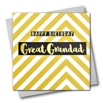 Image of Happy Birthday Great Grandad, Yellow Chevrons, Greeting Card with Text Foiled in Shiny Gold