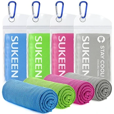 Image of Sukeen Cooling Towel 4 Pack (40&quot;x12&quot;), Towels for Neck,Cool Down Towel,Soft Breathable Golf,Sport,Running,Gym,Workout,Camping,Fitness,Workout &amp; More Activities