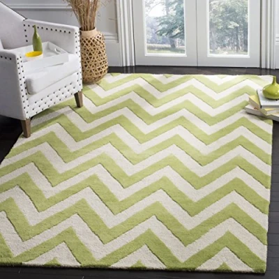Image of SAFAVIEH Modern Rug for Living Room, Dining Bedroom Cambridge Collection, Short Pile, in Green and Ivory, 122 X 183 cm