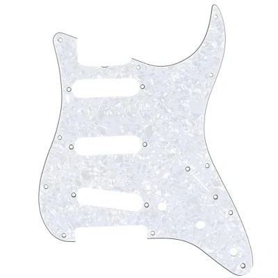 Image of Musiclily Pro 11 Hole 60s 64 Vintage Style Strat SSS Pickguard for American Stratocaster Guitar, 4Ply White Pearl