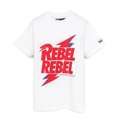 Image of David Bowie T Shirt for Kids Boys Girls Rebel Song with Lightning Top White Short Sleeve Band Tee 11 12 Years