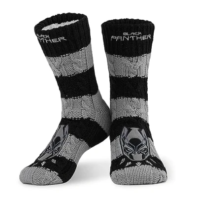 Image of Marvel Mens Slipper Socks, Bed Socks with Sherpa Lining Non Slip Gifts (Black/Grey)