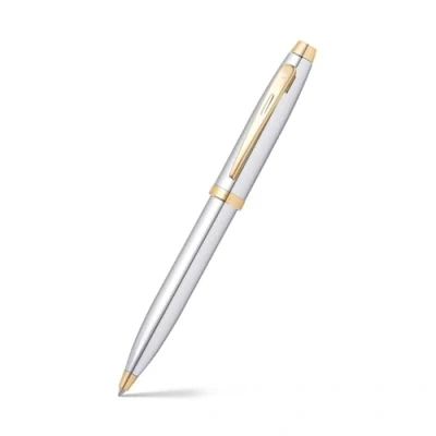 Image of Sheaffer 100 Refillable Twist Action Metal Ballpoint Pen with Polished Gold Appointments, Medium Ballpoint, includes Premium Gift Box and Black Cartridge, 1 Pack, Chrome/Gold
