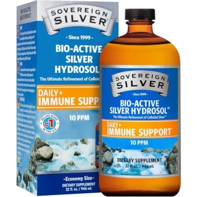 Image of Sovereign Silver Ion Water 99.99% Pure Only 2 Ingredients No Added Compounds Easily Absorbed &amp; Utilised in The Body Concentrated 10ppm 946ml Bottle