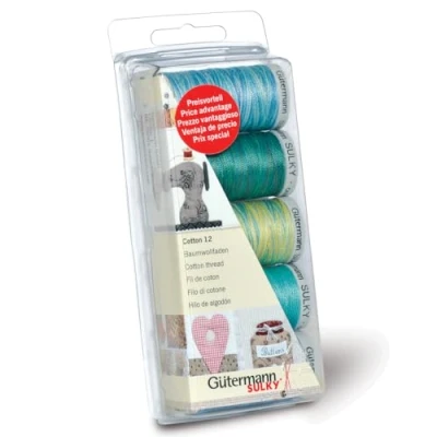 Image of Gutermann Thread Set: Machine Embroidery Cotton 12 Aqua, 100%