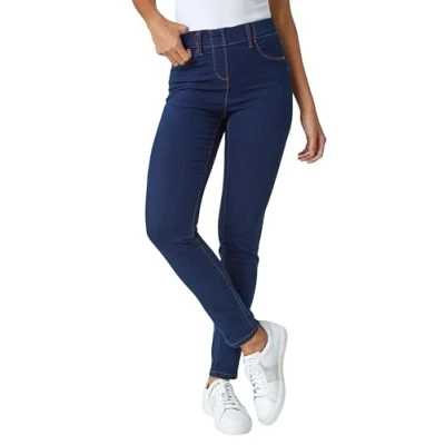 Image of Roman Originals Jeggings for Women UK Jean Ladies Stretchy Trousers Denim Leggings High Waist Rise Pull On Skinny Straight Leg Cotton Pants Smart Casual Indigo (31 inch) Size 14
