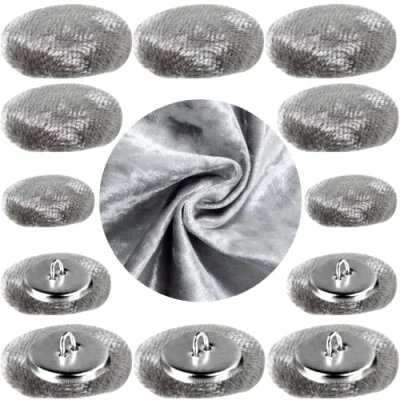 Image of Covered Hoop Back Buttons Upholstery Crush Velvet Fabric for Headboards Sofas 30L/18 mm (Silver, 10 Buttons)