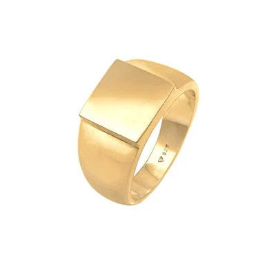 Image of Kuzzoi 0607352420 Men&#039;s Signet Ring Gold Plated Band Solid (11 mm) in 925 Sterling Silver, Golden Biker Jewellery with Rectangular Surface, for Men Polished Size 54 66,