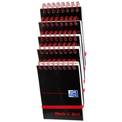 Image of Black n Red A7 Glossy Hardback Wirebound Notebook of 144 Pages (Pack 5),black/red