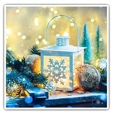 Image of Square Stickers (Set of 2) 10cm Christmas Lantern Festive Decoration Laptop Tablet Luggage Scrapbook #44598