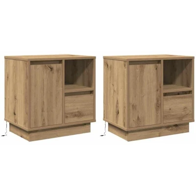Image of vidaXL Bedside Cabinets with LED 2 pcs Artisan Oak 50x34,5x50 cm
