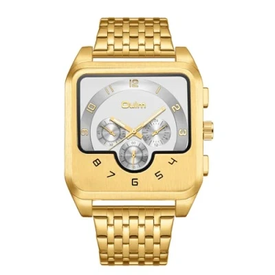 Image of JewelryWe Men Square Luminous Watch: Big Face Analog Quartz Movement Night Glow Casual Business Stainless Steel Band Large Dial Wristwatch