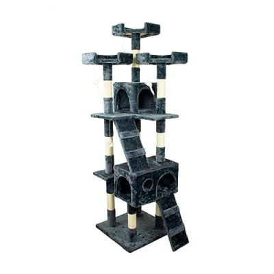 Image of Mobiclinic® Cat Tree Tower, Tom Model, Large Condo with Sisal Scratching Posts, 4 Heights, Platforms, Shelters, and Rest Place, De Stress Toy, Grey