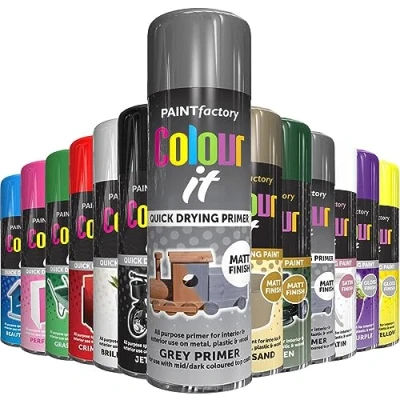 Image of AlezyB 1 x Grey Primer All Purpose Aerosol Spray Paint 250ml. Excellent Coverage, Quick &amp; Fast Drying for interior exterior Multipurpose Metal Plastic Wood Glass.